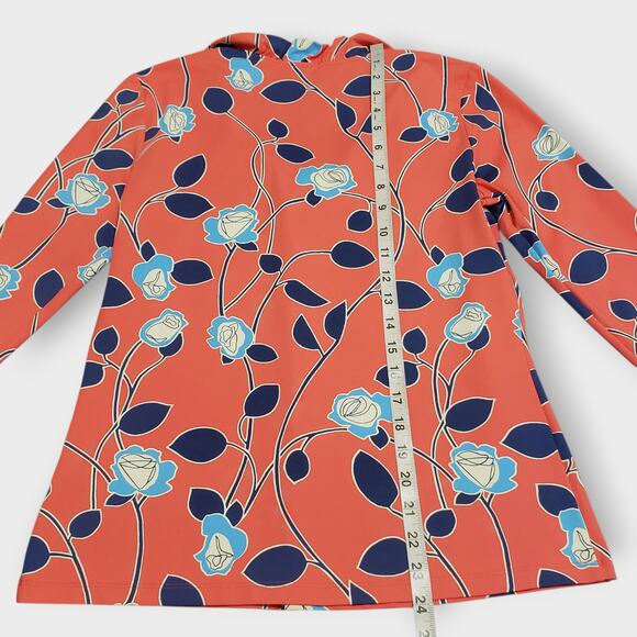J. Mclaughlin Durham Ruffle Top Catalina Cloth Coral Pink Blue Floral Sz Medium - Picture 11 of 11